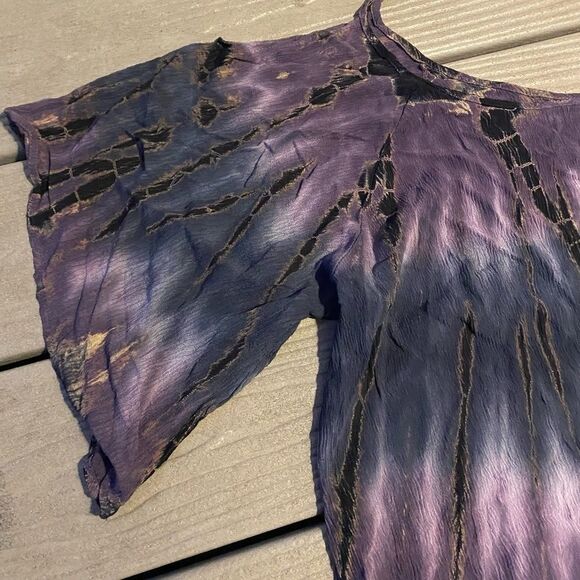Blue Spero Boho Purple Tie Dye Flowy Cold Shoulder Top USA Boutique Lani CA - Picture 3 of 9
